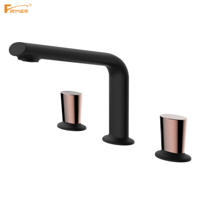 Firmer Black High Quality Double Hand Wheel Rose Gold Copper Basin Faucet