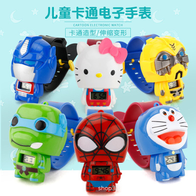 Foreign Trade Hot Sale Children's Educational Toys Cartoon Transformation Electronic Watch Captain America Spider-Man Superhero