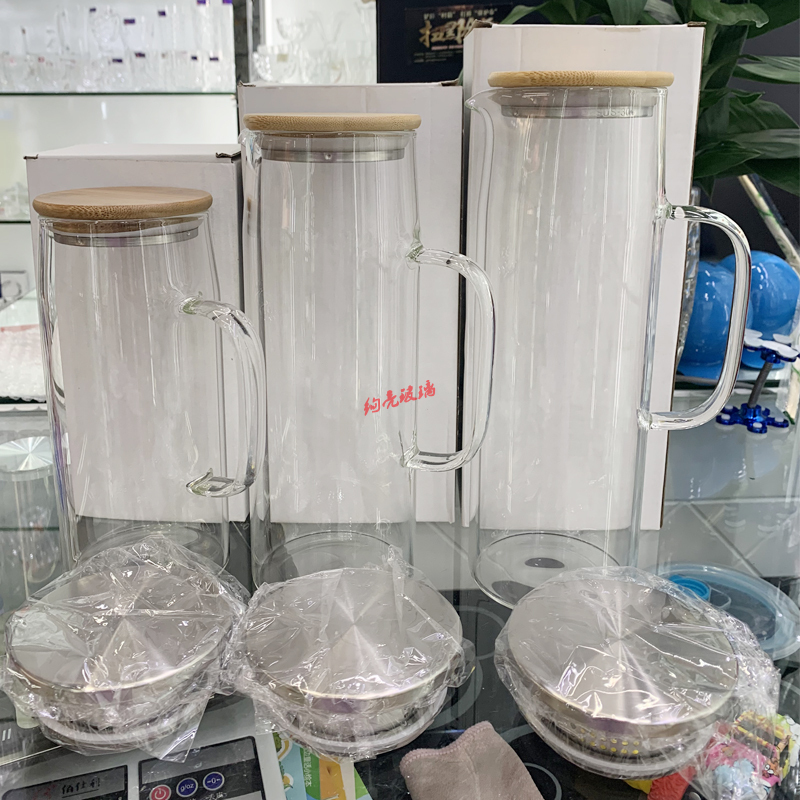 高硼硅玻璃壶直升壶 竹盖耐热凉水壶不锈钢盖子 冷水壶