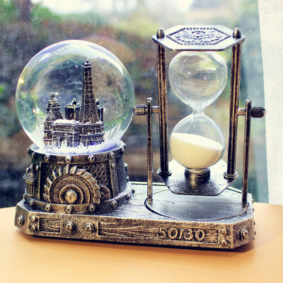 Retro Sand Clock Timer Decoration Snowflake Crystal Ball Music Box Birthday Gift Girl Creative Personality Small Gift