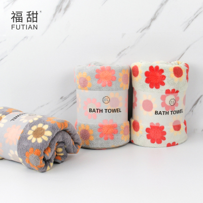 Fu Tian-Printed Coral Fleece Bath Towel Microfiber Small Flower Facial Towel Towel Super Soft Absorbent Lint-Free