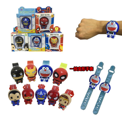 Tiktok Stall Spider-Man Captain America Transformation Electronic Watch Toy Children's Educational Cartoon Animation Toy