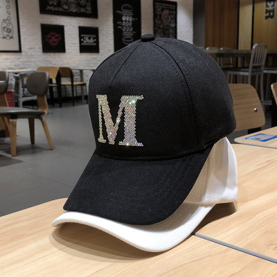 Japanese Style New Spring and Autumn Colorful Diamond-Embedded M Letter Baseball Cap Women's Korean-Style Trendy Versatile Casual Fashion Peaked Cap