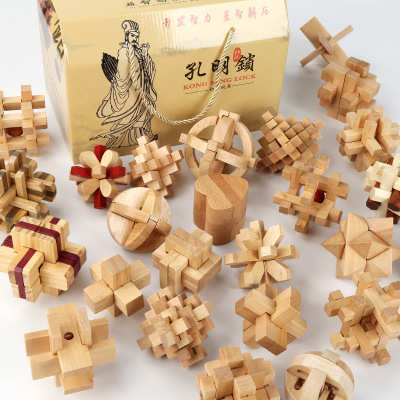 Yiwu Children's Educational Wooden Toys Kong Ming Burr Puzzle Unlock Ring Series Adult Intelligence Product Wooden Toys