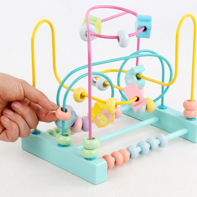 Factory Direct Sales Wooden Computing Bead Children's Early Childhood Educational Toys Macaron Rosary Rack Three-Line Mathematical Bead