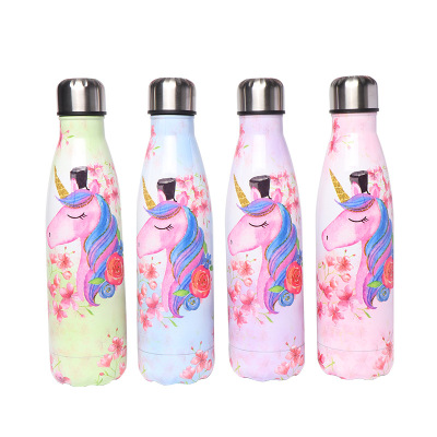 Unicorn Coke Bottle Insulated Mug 304 Stainless Steel Thermos Cup Cute Rainbow White Pony Water Cup