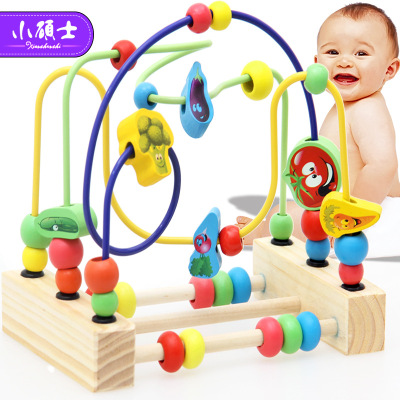 Factory Direct Sales Saors Wooden Three-Line Children's Baby Educational Vegetable Bead Building Blocks Toy