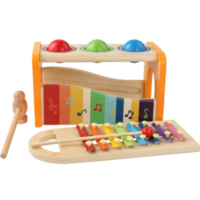 Factory Three-Ball Knock Paiono Table Mole Beating Baby Children's Small Eight-Tone Xylophone Baby Wooden Educational Toys for 1-3 Years Old