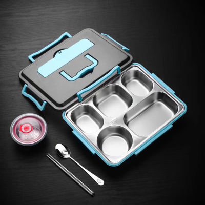 304 Deepening Large Five-Grid Lunch Box with Handle Insulated Lunch Box Student Bento Box Office Worker Divided Lunch Box Set