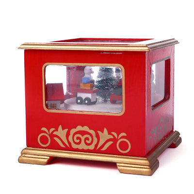 Wooden Glass Cabinet Christmas Turntable Music Box Gift Solid Wood Christmas Music Box Table Decorations Ornaments