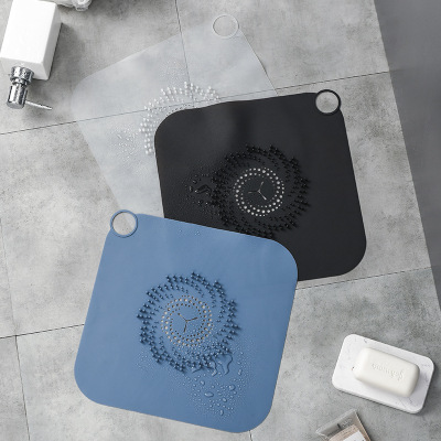 Bathroom with Handle Large Strainer Mesh Filter Screen Hair Filter Mat Silicone Anti-Blocking Floor Drain