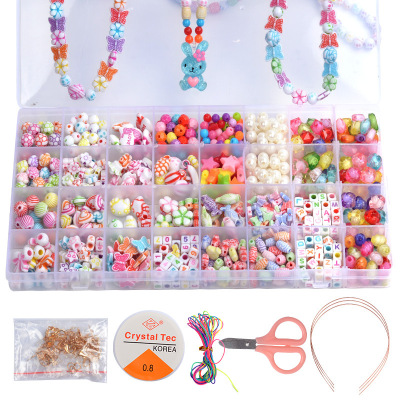 32 Grid Children String Beads Handmade DIY Beaded Bracelet Educational Girl Toy Beads Braided Bracelet Acrylic