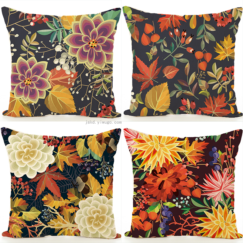 热带植物花卉 印花抱枕套 沙发客厅亚麻靠垫 汽车靠枕 可定制图案