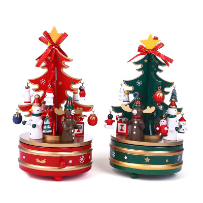 Creative Rotational Christmas Tree Music Box Decoration Gift Decoration Christmas DIY Dress up Solid Wood Music Box Gifts