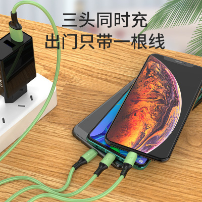 Liquid Silicone Rubber Color Three-in-One Data Cable Is Suitable for Type-c Android Apple Three-in-One Fast Charging Cable