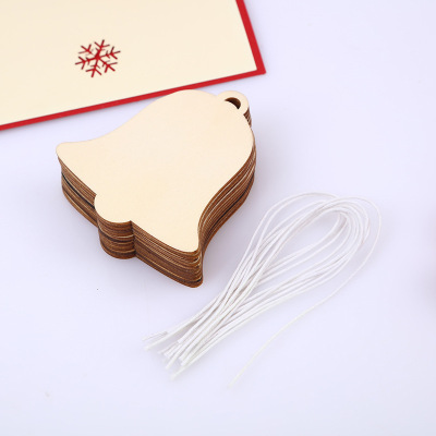 Wood Color DIY Hollow Wood Piece Christmas Holiday Party Decorations Wooden Jingling Bell Hanging Pieces with Hemp Rope