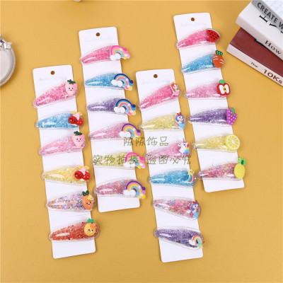 Children's Colorful Fruit Quicksand Hairpin Girl Cute Hairpin Hair Accessories BB Clip Side Clip Bangs Clip Headdress