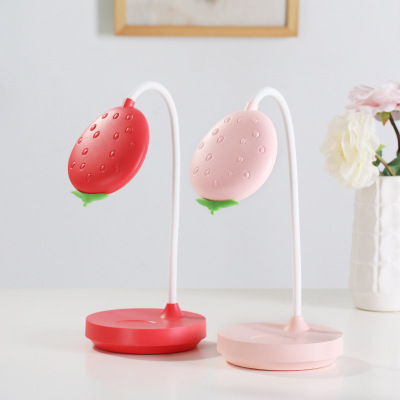 Creative Strawberry Led Rechargeable Desk Lamp Student Desk Bedroom Bedside Lamp Dual-Purpose Charging and Plug-in Electrodeless Dimming Desk Lamp