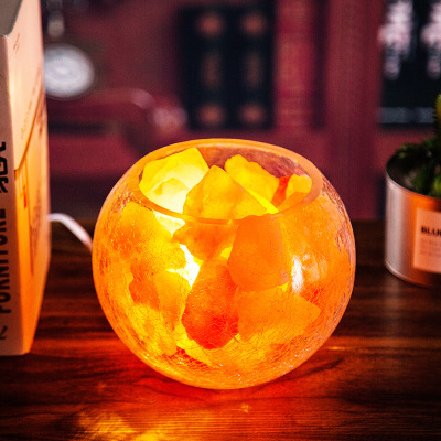 Ice Crack Glass Himalayan Salt Lamps Crystal Saline Night Light Creative Atmosphere Light Bedroom Table Lamp Factory Currently Available