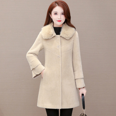 Artificial Mink-Fur Outer nv dong zhuang 2020 nian New Korean Warm All-Matching Long Lapel Wool Coat Winter