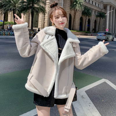 2020 Autumn and Winter New Korean Style Fur Integrated Deerskin Short Loose Velvet Thickened Cotton Coat Jacket Women