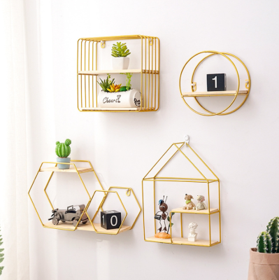 Creative Nordic Ins Storage Rack Wall Shelf Partition Golden Multi-Layer Organizing Shelves Storage Ornaments Punch-Free