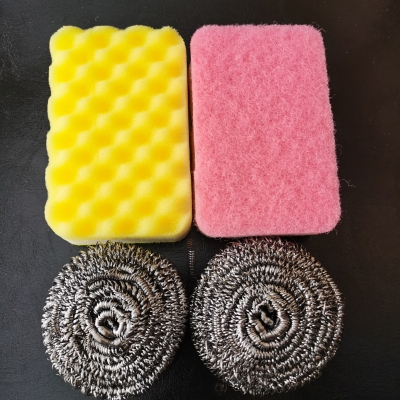 Steel Ball Sponge Set Scouring Pad Dish Brush Pot Washing King Household Kitchen Cleaning Double-Sided Sponge Block