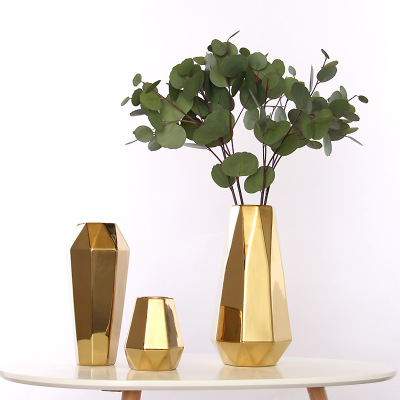 Simple Nordic Style Electroplated Gold Geometric Abstract Ceramic Vase Designer Sample Room Decoration Wholesale