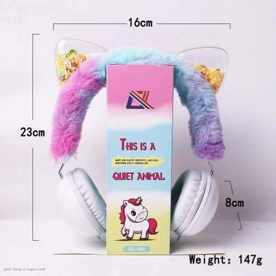 Fashion Color Music Headset Children Cute Cartoon Cat Ear Headset Wired Earphone