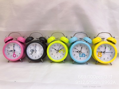 3-Inch Metal Ringing Bell Cute Digital Dial Fashion Personalized Cartoon Alarm Watch Children's Gift Essential