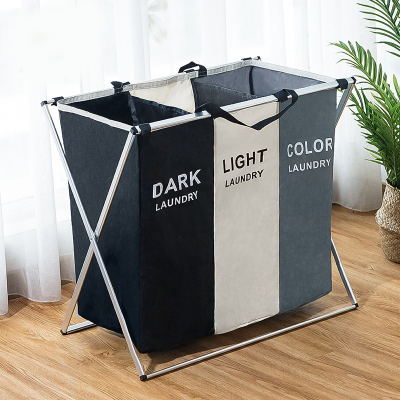 Youfen Nordic Fabric Foldable Dirty Clothes Basket Large Laundry Basket Home Compartment with Stand Oxford Cloth Laundry Basket