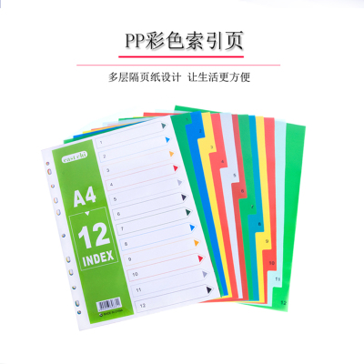 Factory Wholesale 11-Hole Color with Numbers 12 Pages Index Page A4 Classification Page Loose-Leaf Pp Partition Page