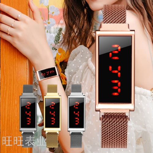 hot spot led middle school student electronic watch rectangular adjustable magnet buckle mesh belt quartz watch