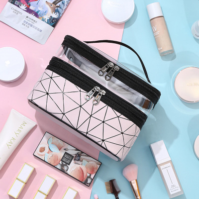 2020 New Makeup Storage Bags Double-Layer Separated Storage Bag Outdoor Travel Portable Clear Cosmetic Bag Currently Available
