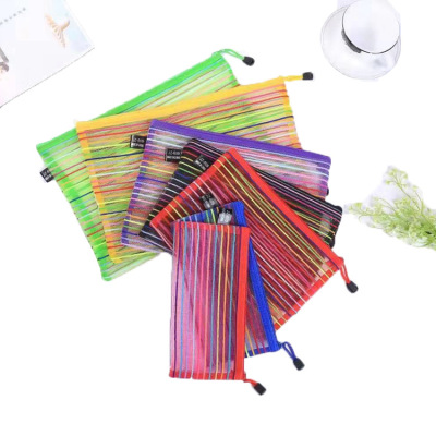 Office Supplies A4 Colorful Grid Zippered File Bag Transparent Portable Buggy Bag Student Stationery Bag Clearance