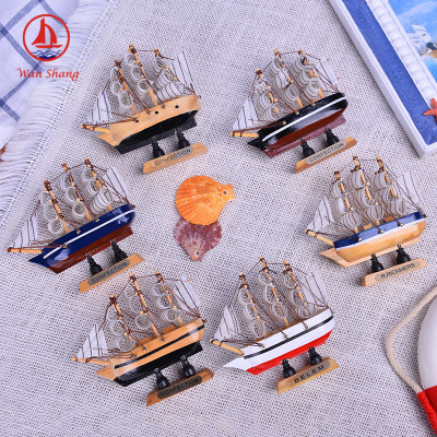 Simulation Boat Hand Painting Small Sailboat Desk Small Fresh Ornaments Log Crafts Decoration