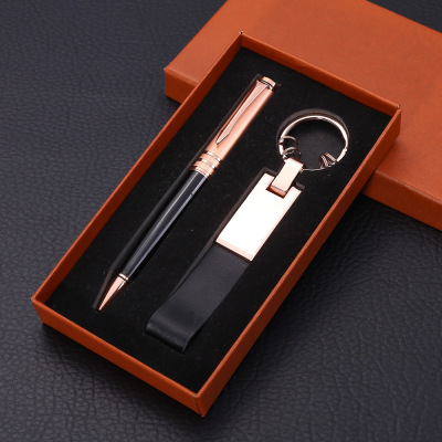 Creative Business Rose Gold Keychain Metal Ball Point Pen Enterprise Company Business Keychain Gift Set