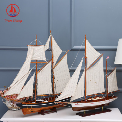 Handmade Crafts Simulation Sailboat Decoration American Sailboat Model Log Multi-Color Assembly Decoration Office Sailboat