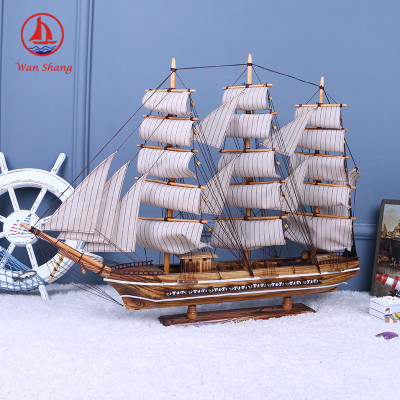 Office Wooden Sailboat Model 80cm Mediterranean Style Handmade Decoration Shipping Craft Ornament Furnishing