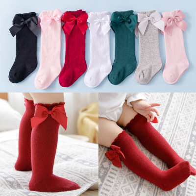 Factory Direct Sales Babies' Socks Spanish Baby Knee-Length Big Bow Dress Girls Student Princess Pink Socks