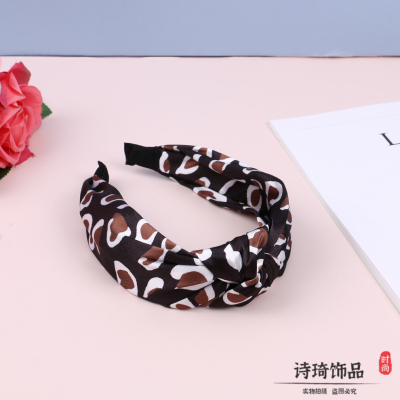 Personalized Leopard Pattern Color Matching Wide Brim Anti-Slip Hairpin Headband Knotted Cross Fabric Versatile Headband Multi-Color Optional