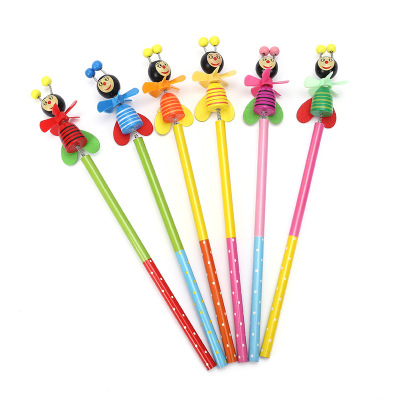Creative Wooden Craft Gift Lovely Cartoon Pencil Student Prize Pencil Three-Dimensional Single Windmill Pencil