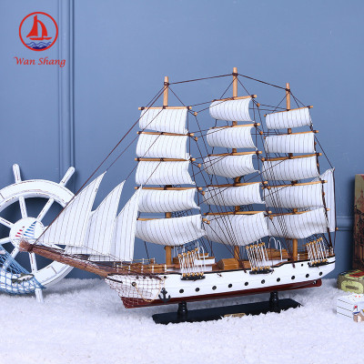 Wooden 80cm Sailing Model Mediterranean Style Handmade Decoration Lucky Office Craft Decoration Wholesale