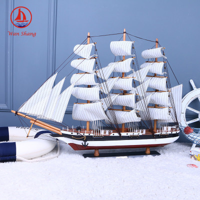 80cm Sailing Model Decoration Boat Mediterranean Home Crafts Wooden Lucky Gift Wholesale