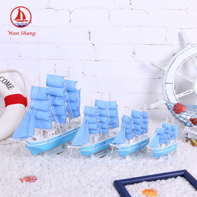 33cm Handmade Boat Small Simulation Ship Model Blue Sail Boat Crafts Decoration Desk Ornaments Crafts Wholesale