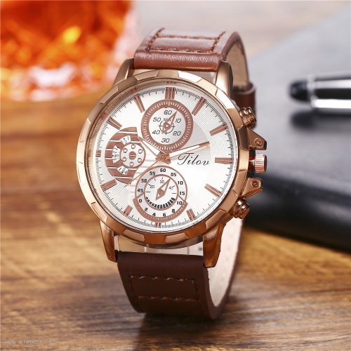 one piece dropshipping wish new hot sale men‘s fake three-eye large dial business sports belt quartz watch men