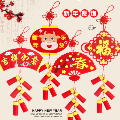 Fabric New Year Firecrackers Ornaments Children's Handmade DIY Non-Woven Three-Dimensional Stickers Stickers Material Package
