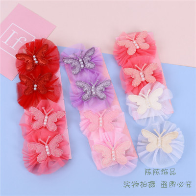 Cute Little Girl Children Gauze Laminated Small Butterfly Barrettes Temperament Small Side Clip Hairpin