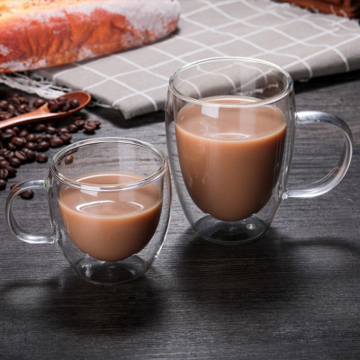 Coffee Cup Double Wall Heat-Resistant Glass Cup Creative Flower Tea Cup Insulation Water Cup Cold Drink Milk Cup Juice Cup Mug