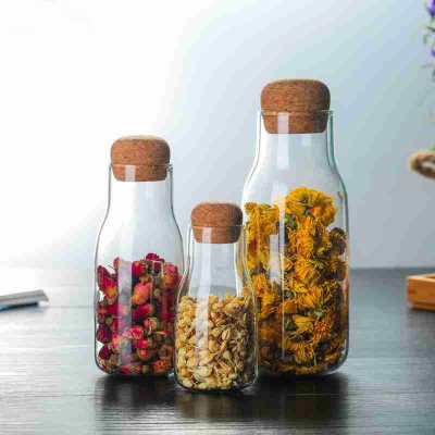 Wholesale Glass Storage Jar Household Dried Fruit Coarse Cereals Tea Storage Bottle Cork Coffee Bean Spice Sealed